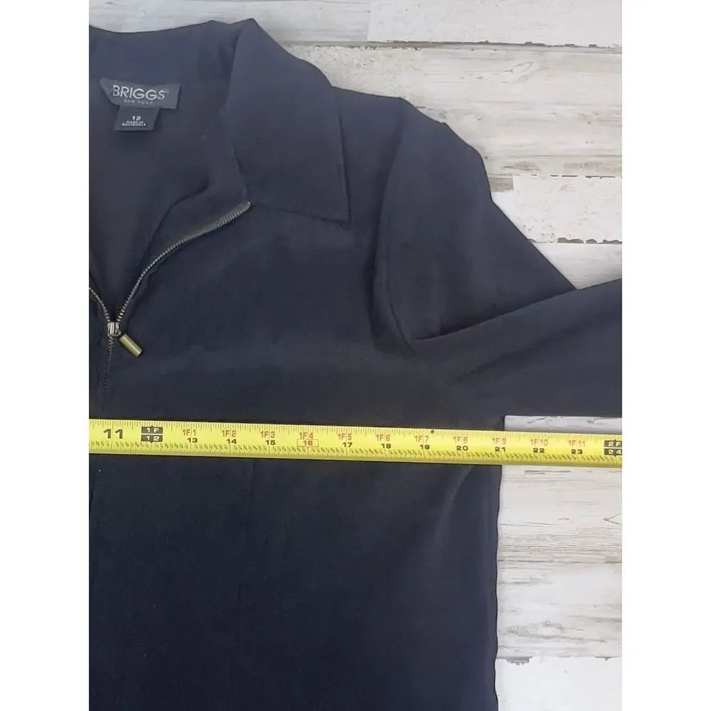 Briggs New York Women's Zip Up Jacket Shirt Blazer Sz 12 Black Faux Suede